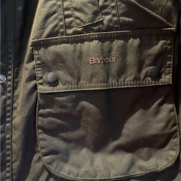 Barbour Dark Olive Green Waxed Utility Jacket with Brown Corduroy Collar - Picture 4 of 4